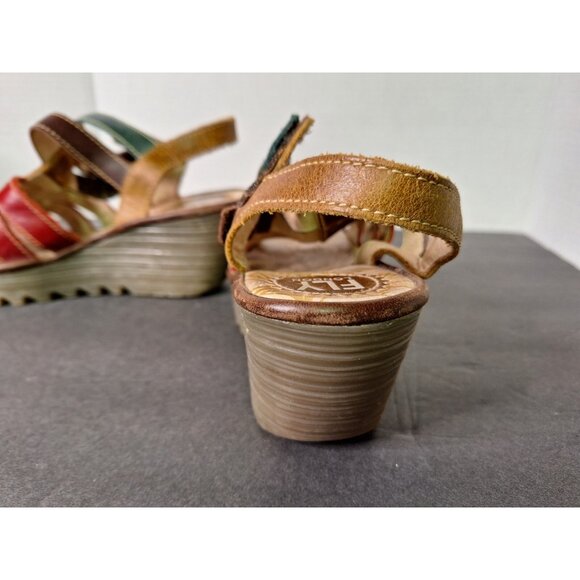 FLY LONDON YGOR RUG  - Red/Dk Brn/Petrol/Camel - Women 8  Sandles - Picture 3 of 10